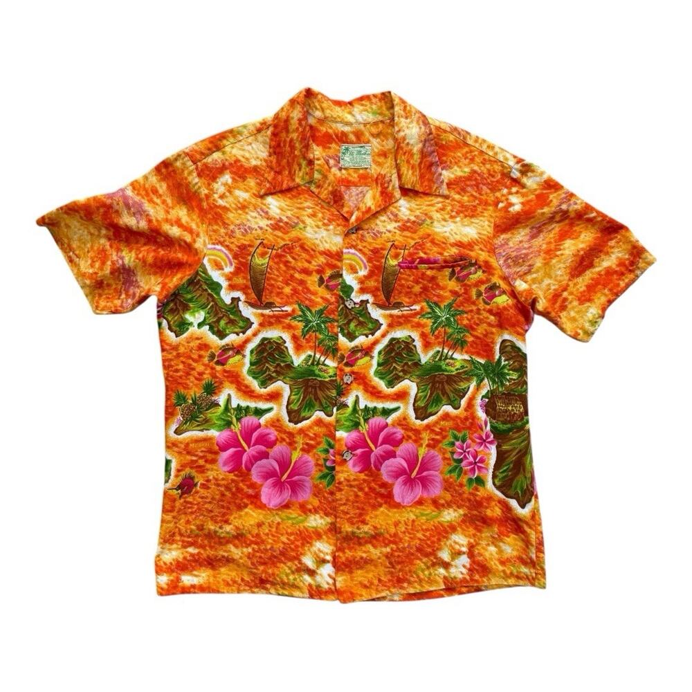Vintage 1950’s Ui-Maikai Cotton Hawaiian Shirt Orange Size M/L